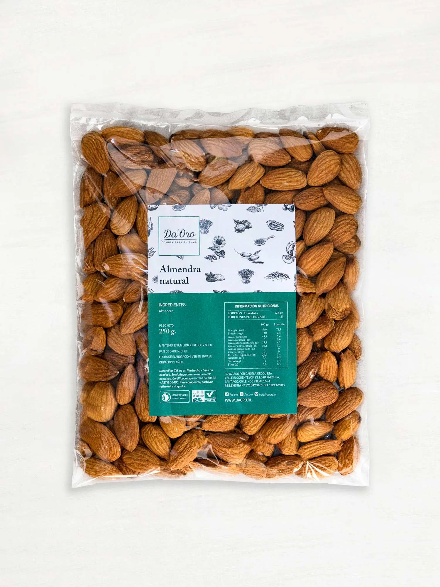 Almendra natural 250g en bolsa compostable