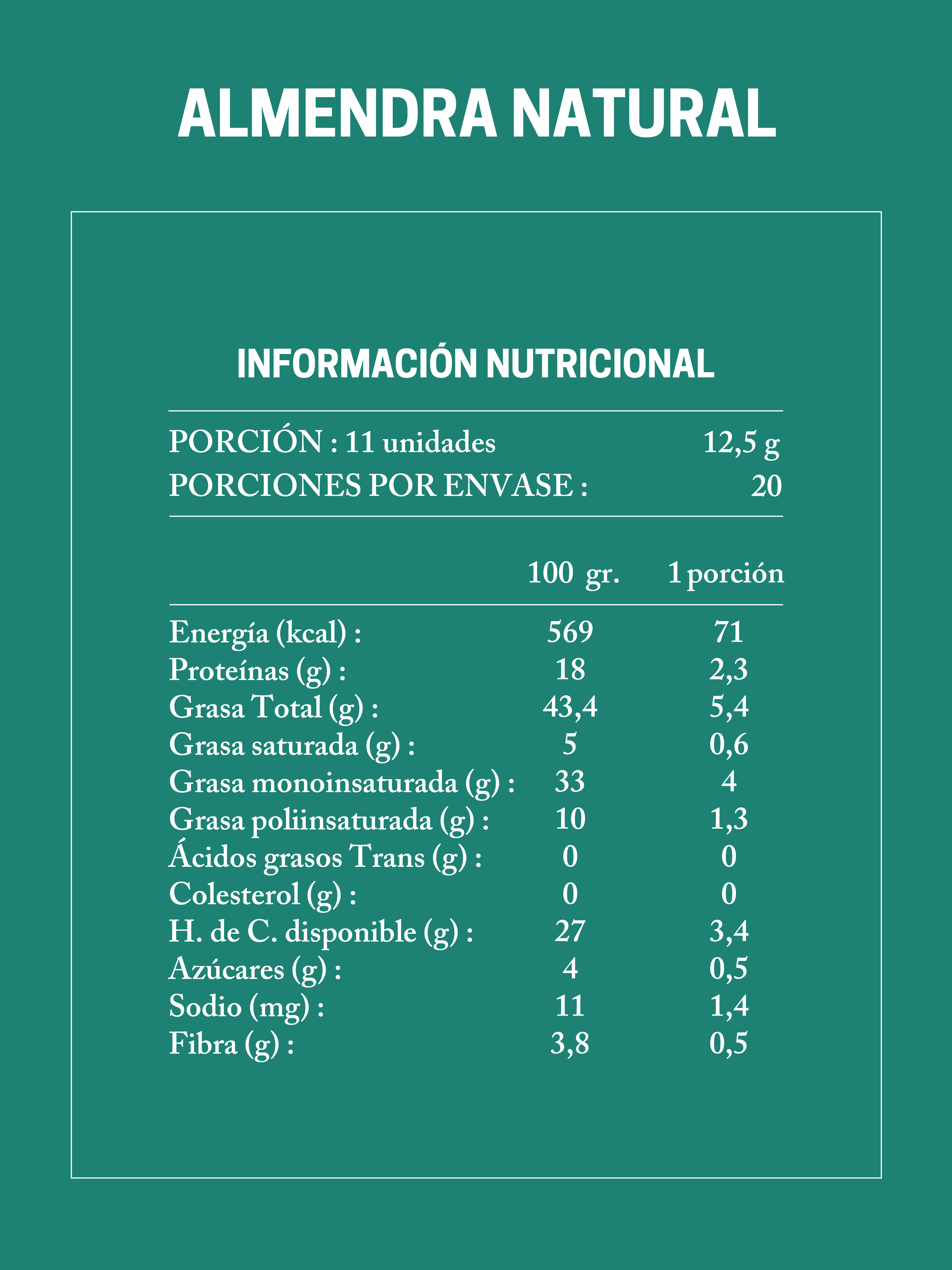 Almendra Natural 250g - 1 kilo