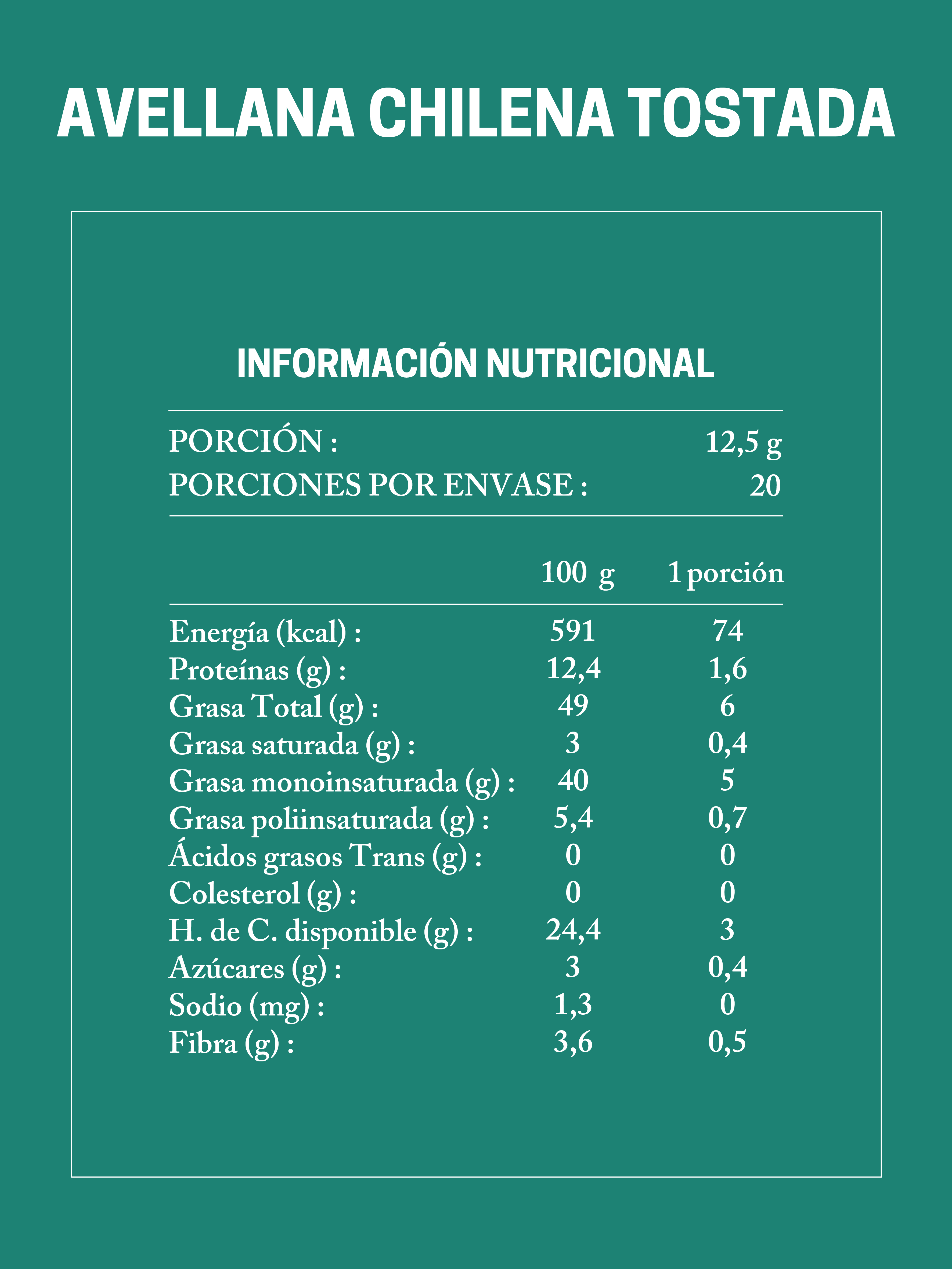 Tabla Nutricional Avellana Chilena Tostada Da'Oro