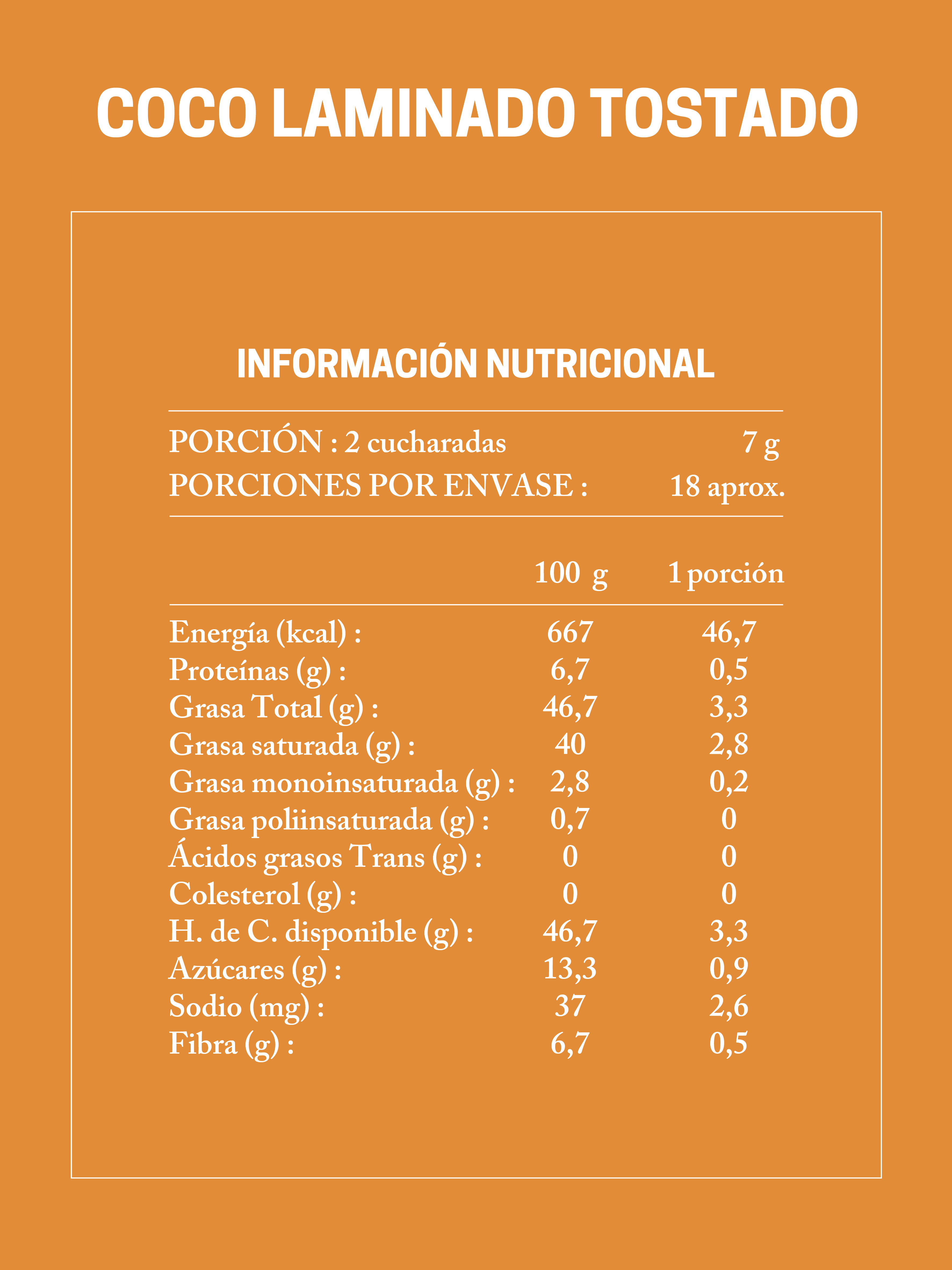 Tabla Nutricional Coco Tostado Da'Oro