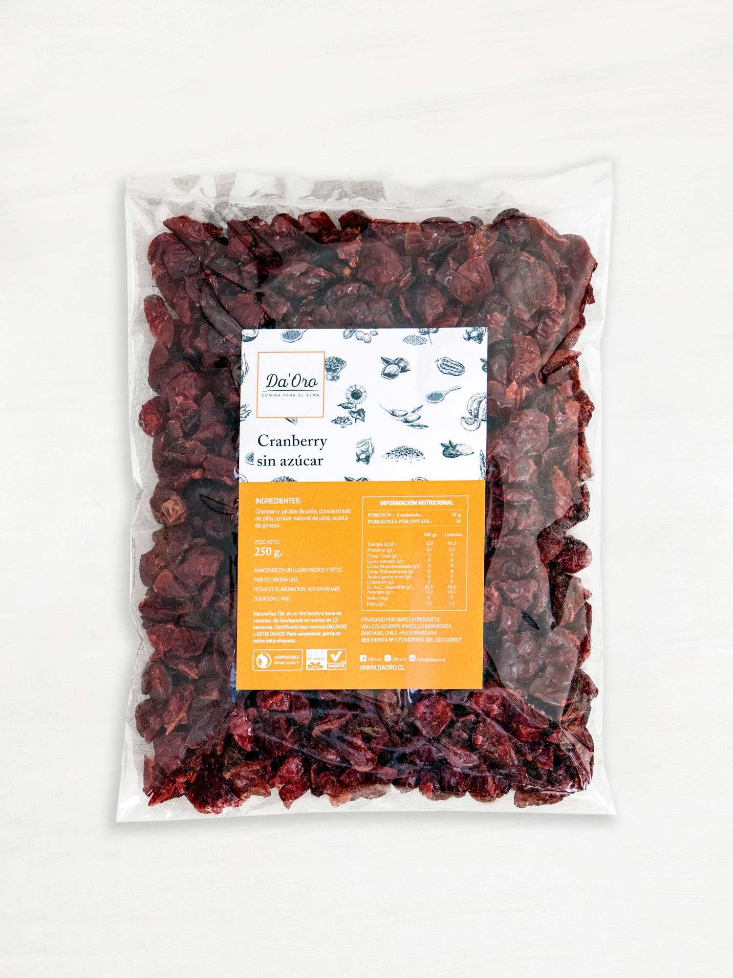 Cranberry sin azúcar 250g en bolsa compostable