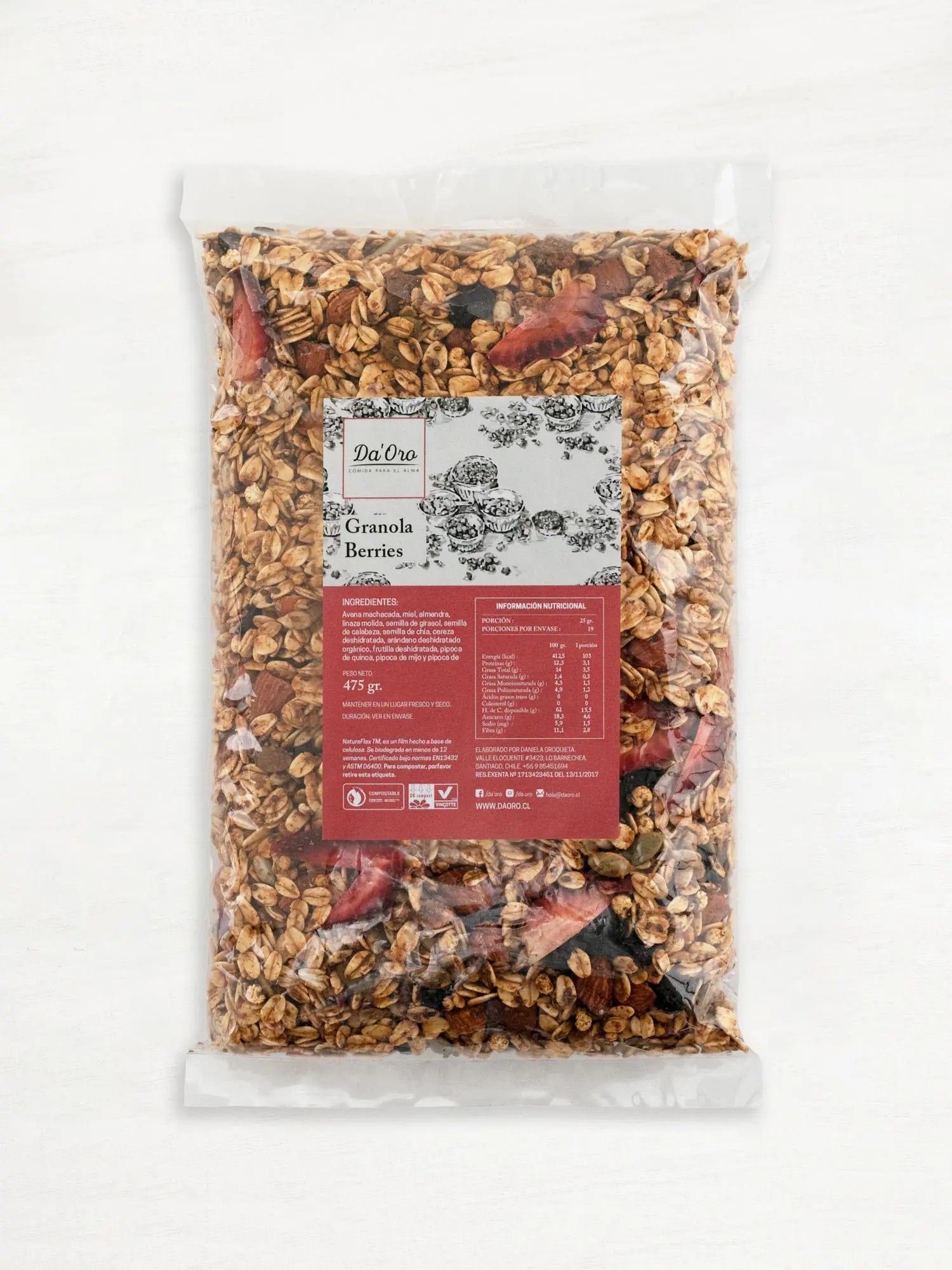 Granola berries Da’Oro en bolsa 475g