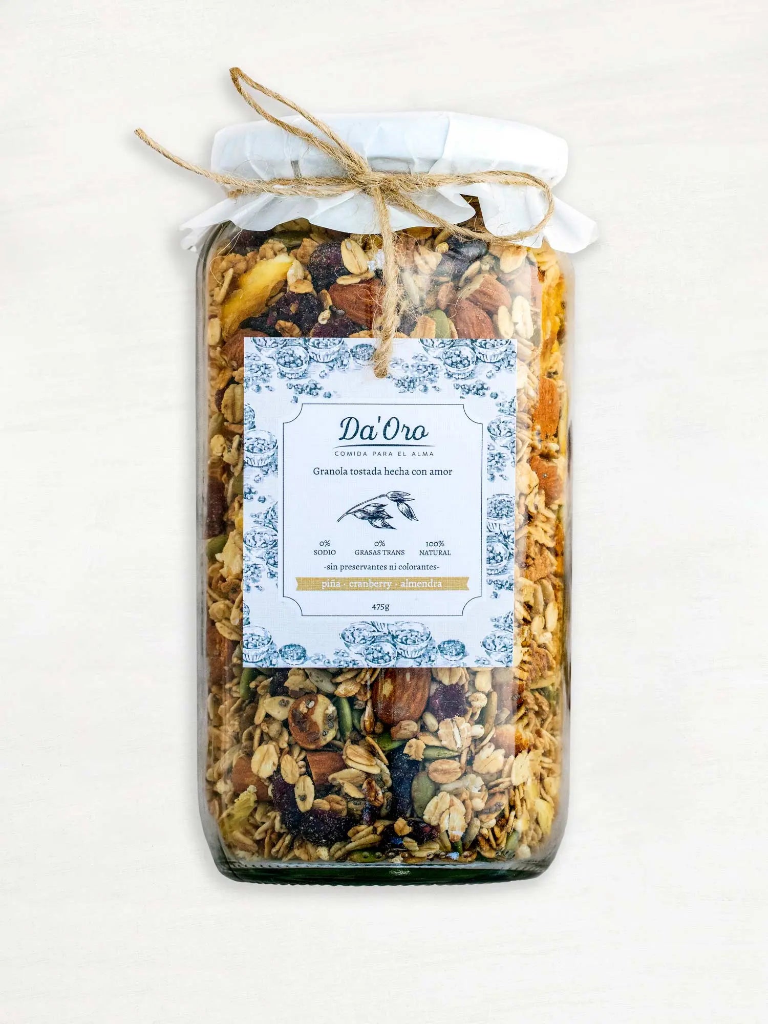 Granola Detox Piña Cranberry 475g en frasco vidrio
