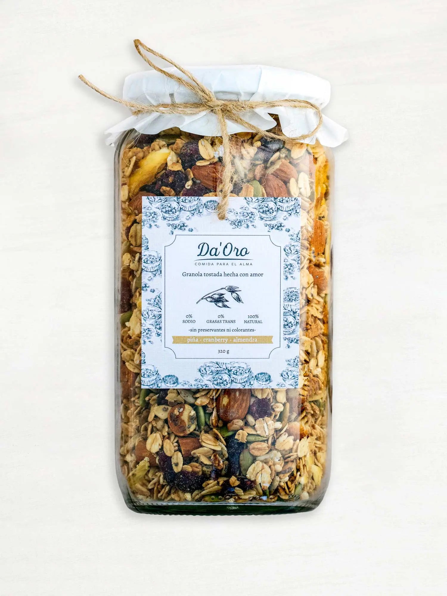 Granola Detox Piña Cranberry 320g en frasco vidrio