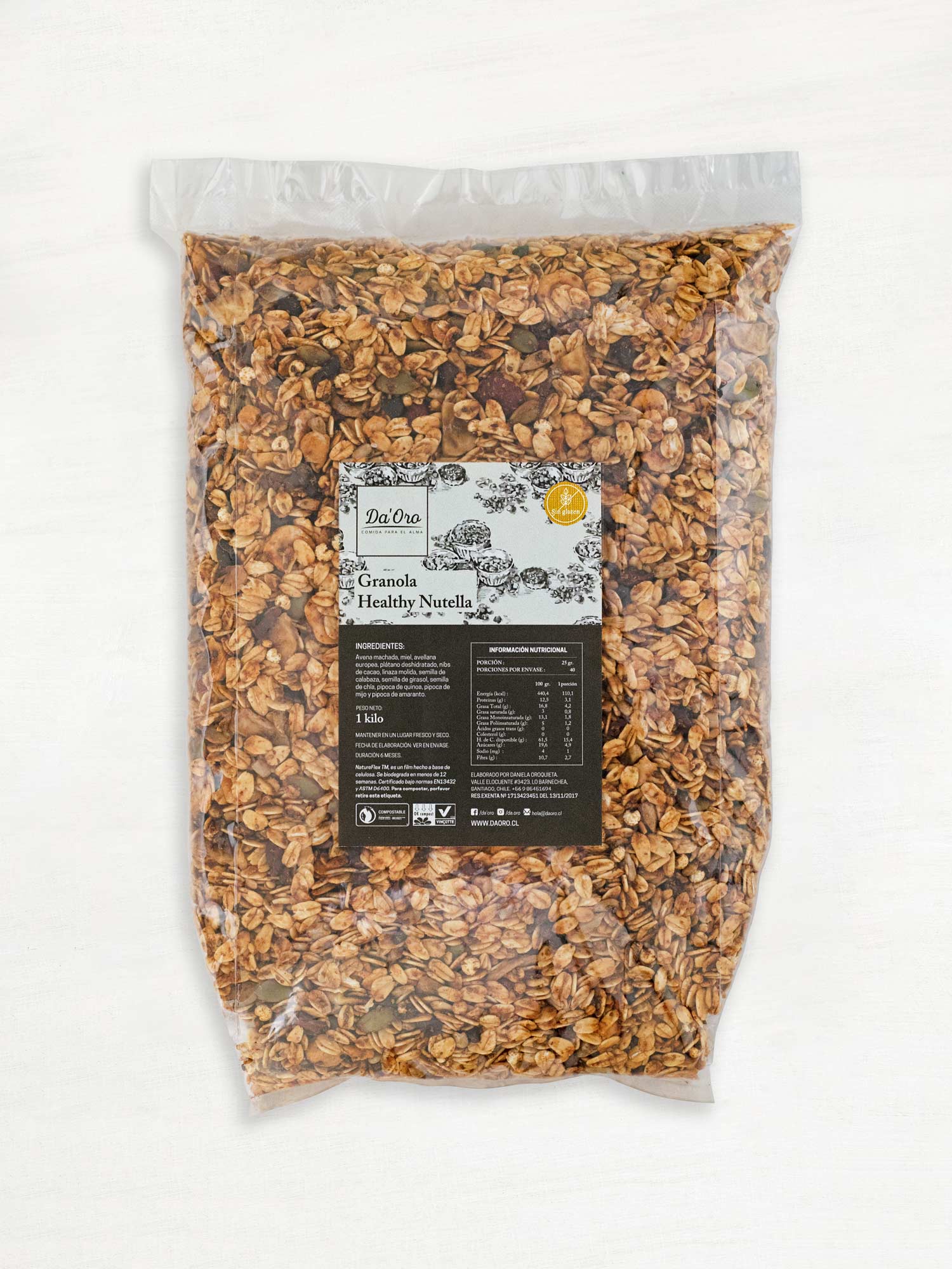 Bolsa de granola sin gluten healthy nutella 475g marca Da’Oro