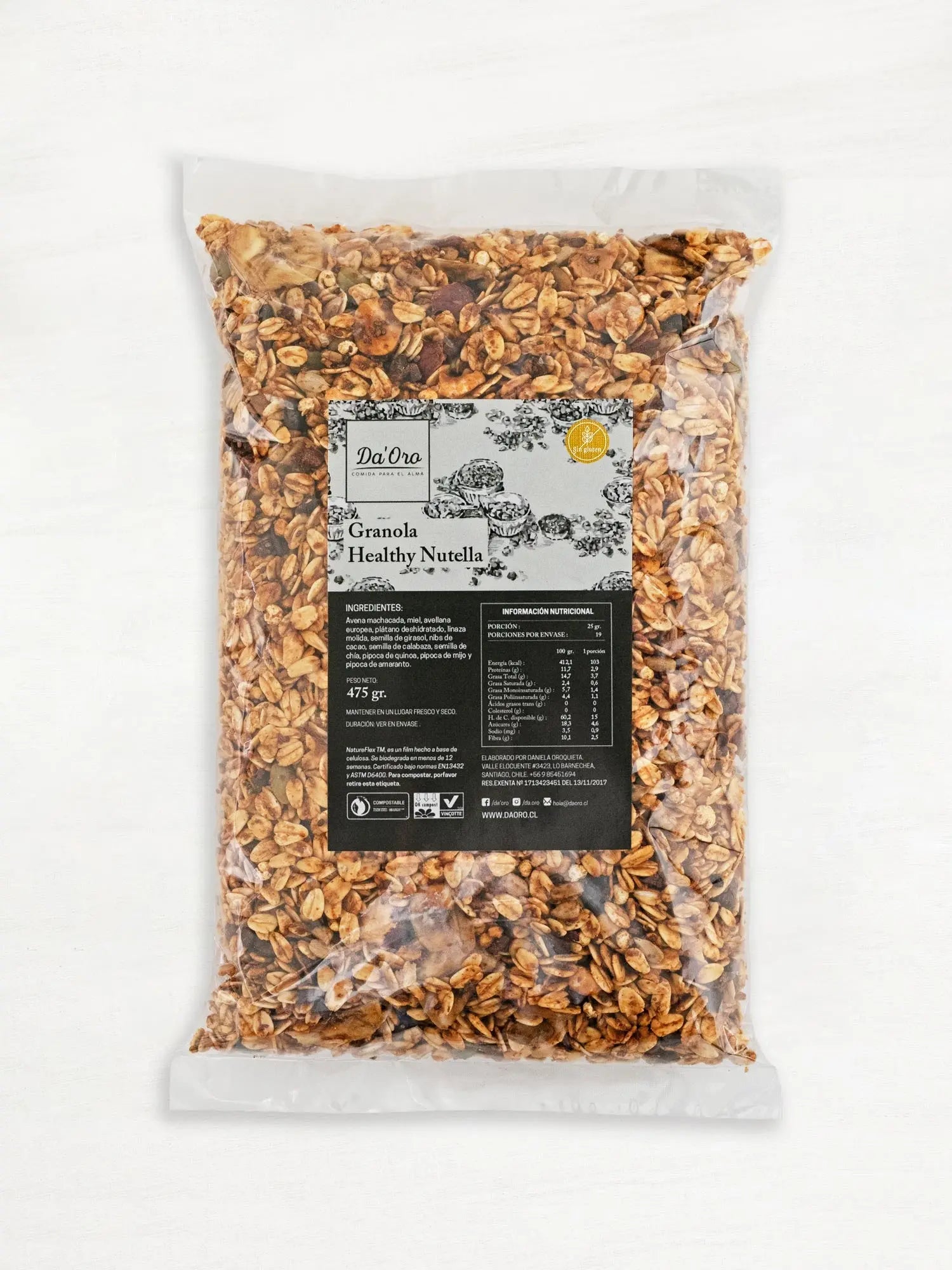 Bolsa de granola sin gluten healthy nutella 475g marca Da’Oro