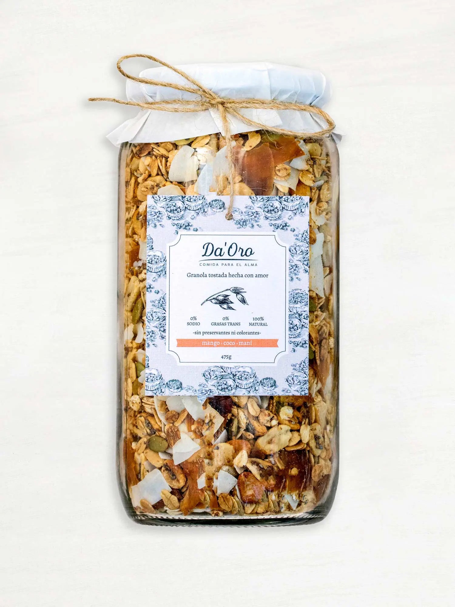 Frasco de vidrio 475g con Granola Tropical Mango Da'Oro