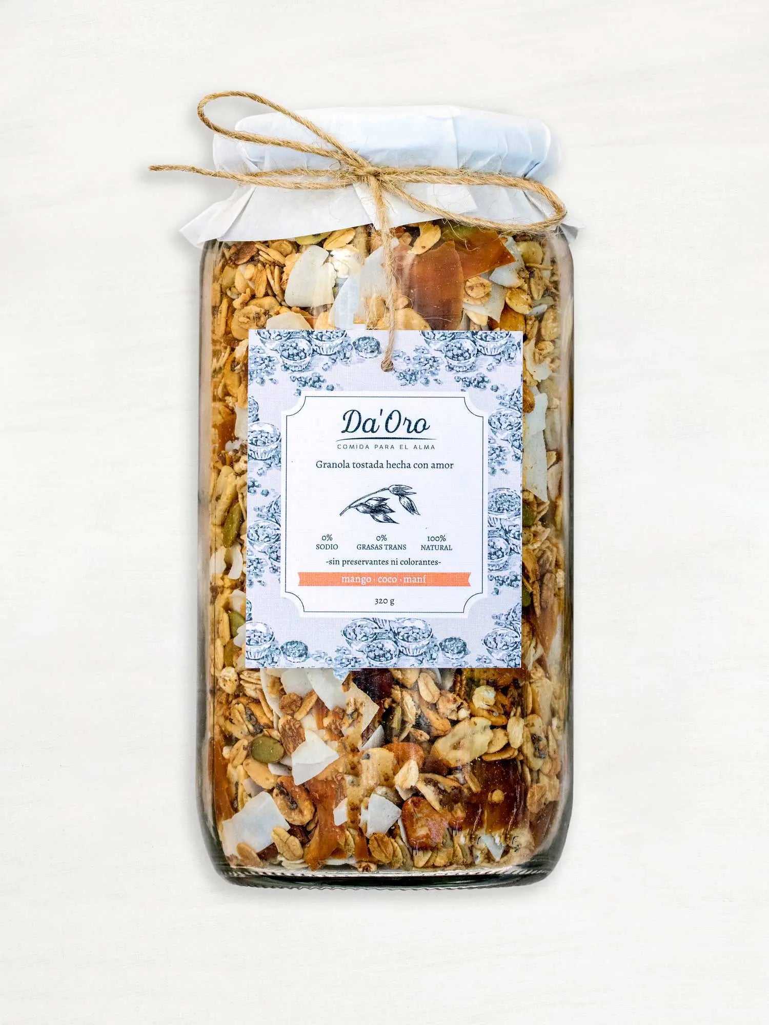 Frasco de vidrio 320g con Granola Tropical Mango Da'Oro