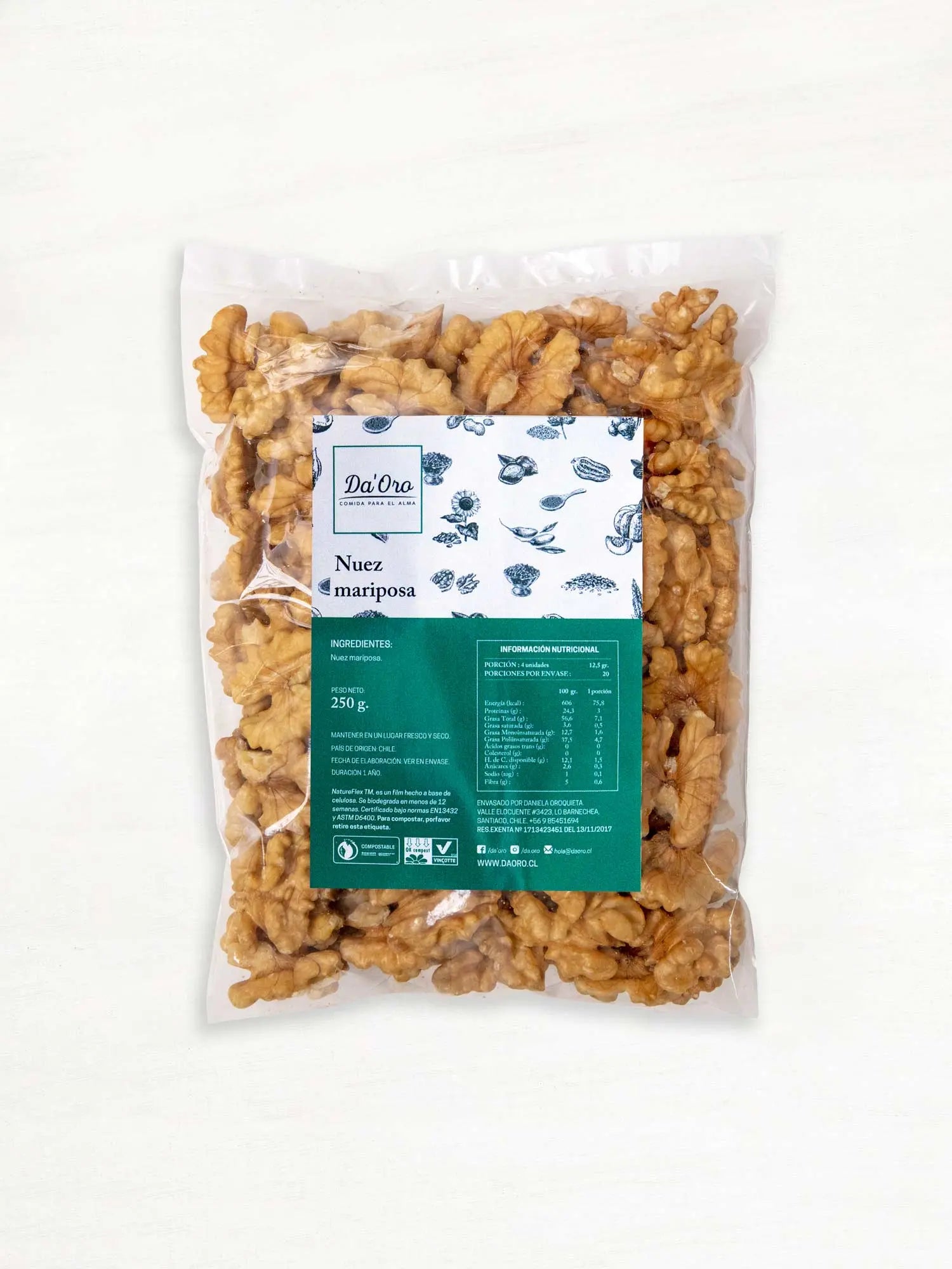Bolsa de nuez mariposa 250g marca Da’Oro