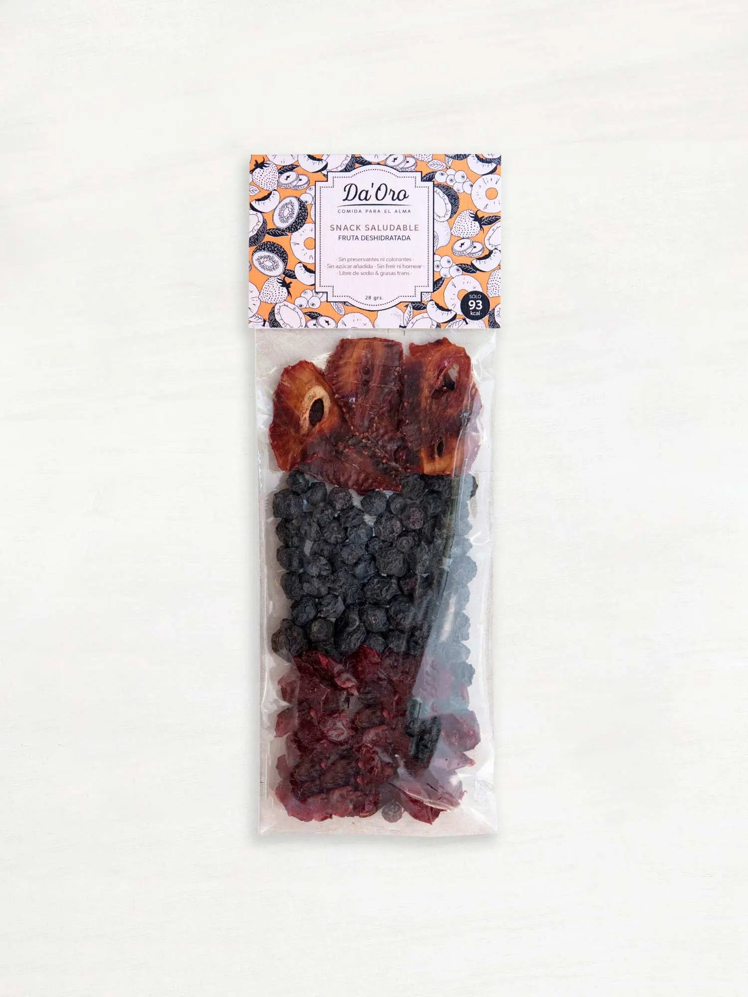 Bolsa con frutilla, arándano y cranberry deshidratado en formato snack marca Da'Oro