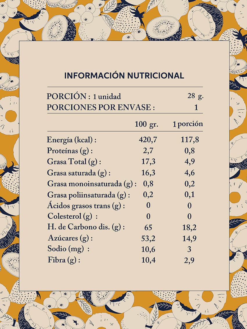 Tabla Nutricional Snack Fruta Berry Tropical Da'Oro