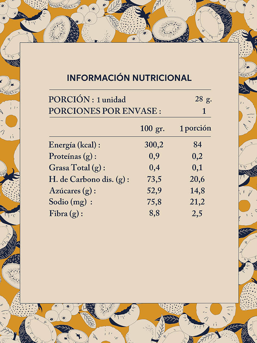 Tabla Nutricional Snack Fruta Vitamania Da'Oro