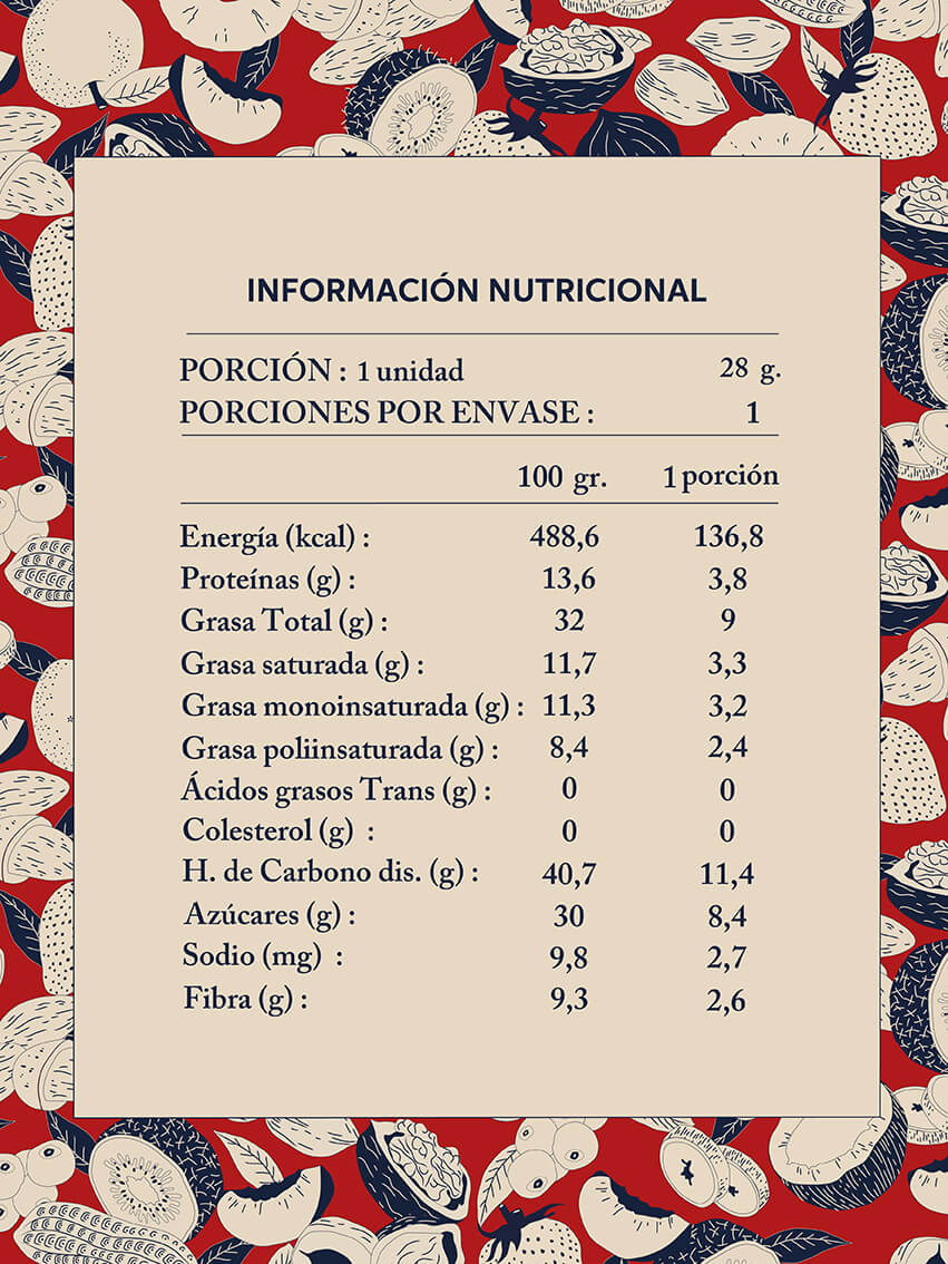 Tabla Nutricional Snack Mix Mani Tropical Da'Oro