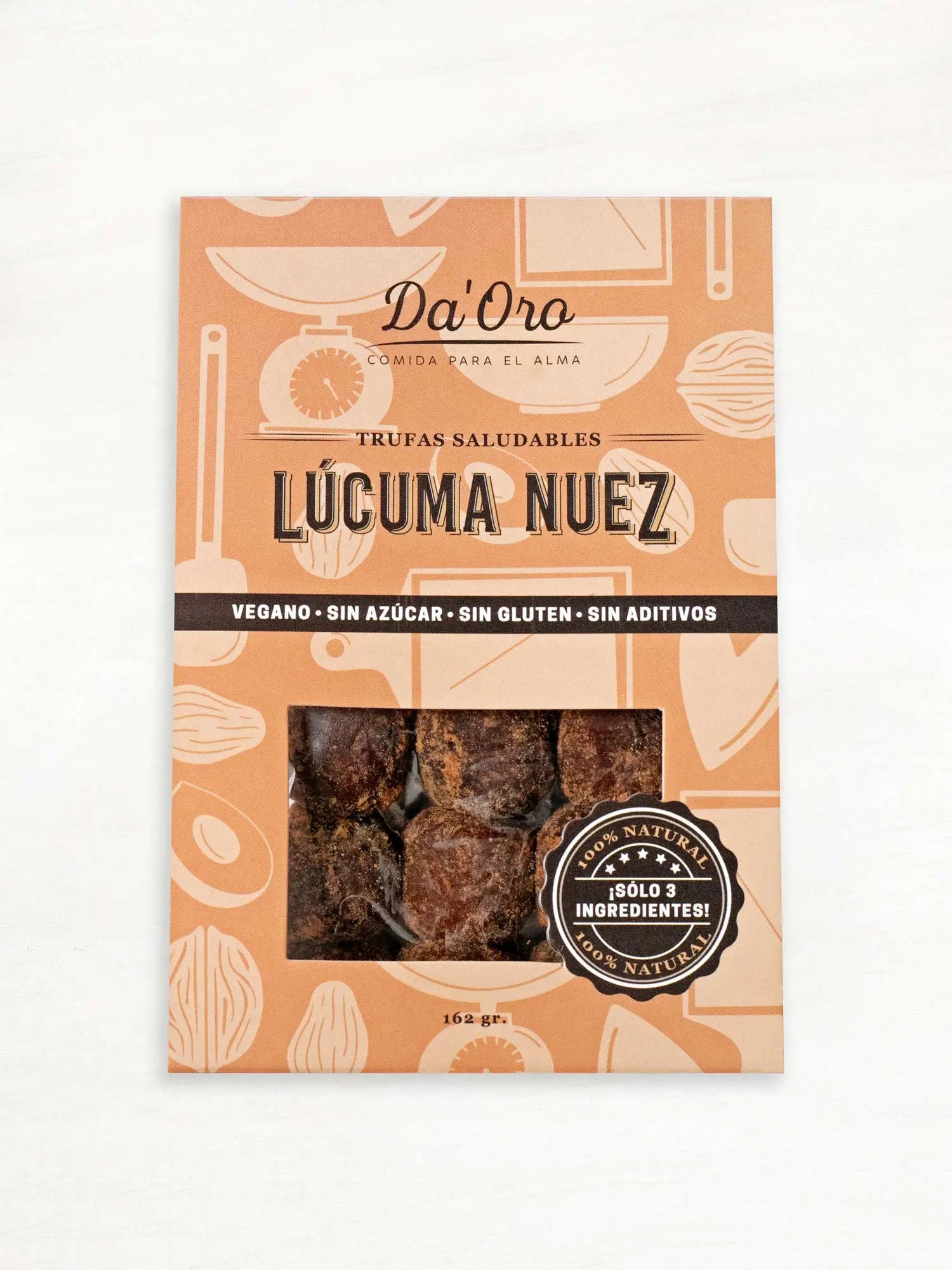 Trufa Lúcuma Nuez Da'Oro 162g en envase de cartón