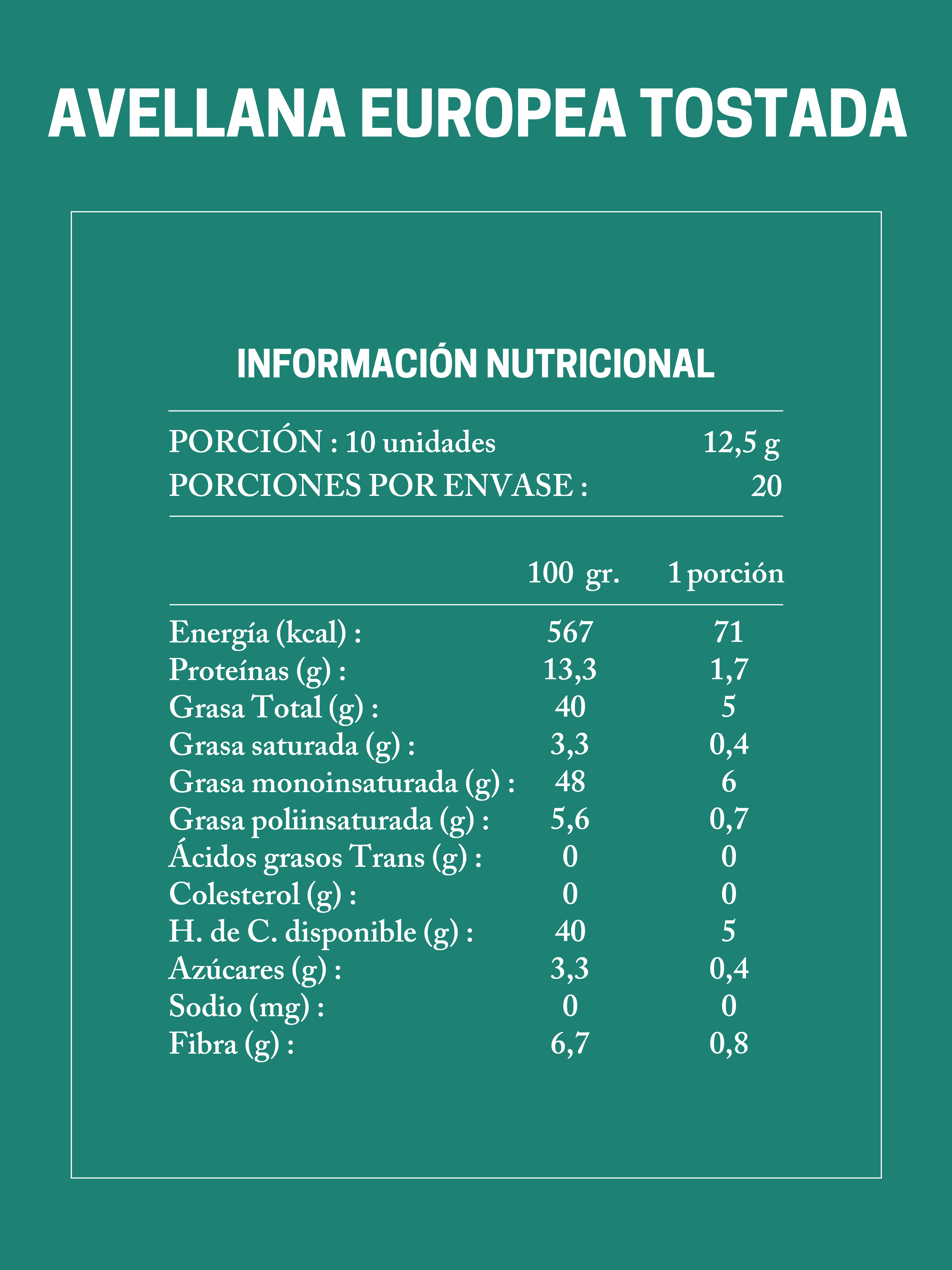 Avellana Europea Tostada 250g - 1 kilo