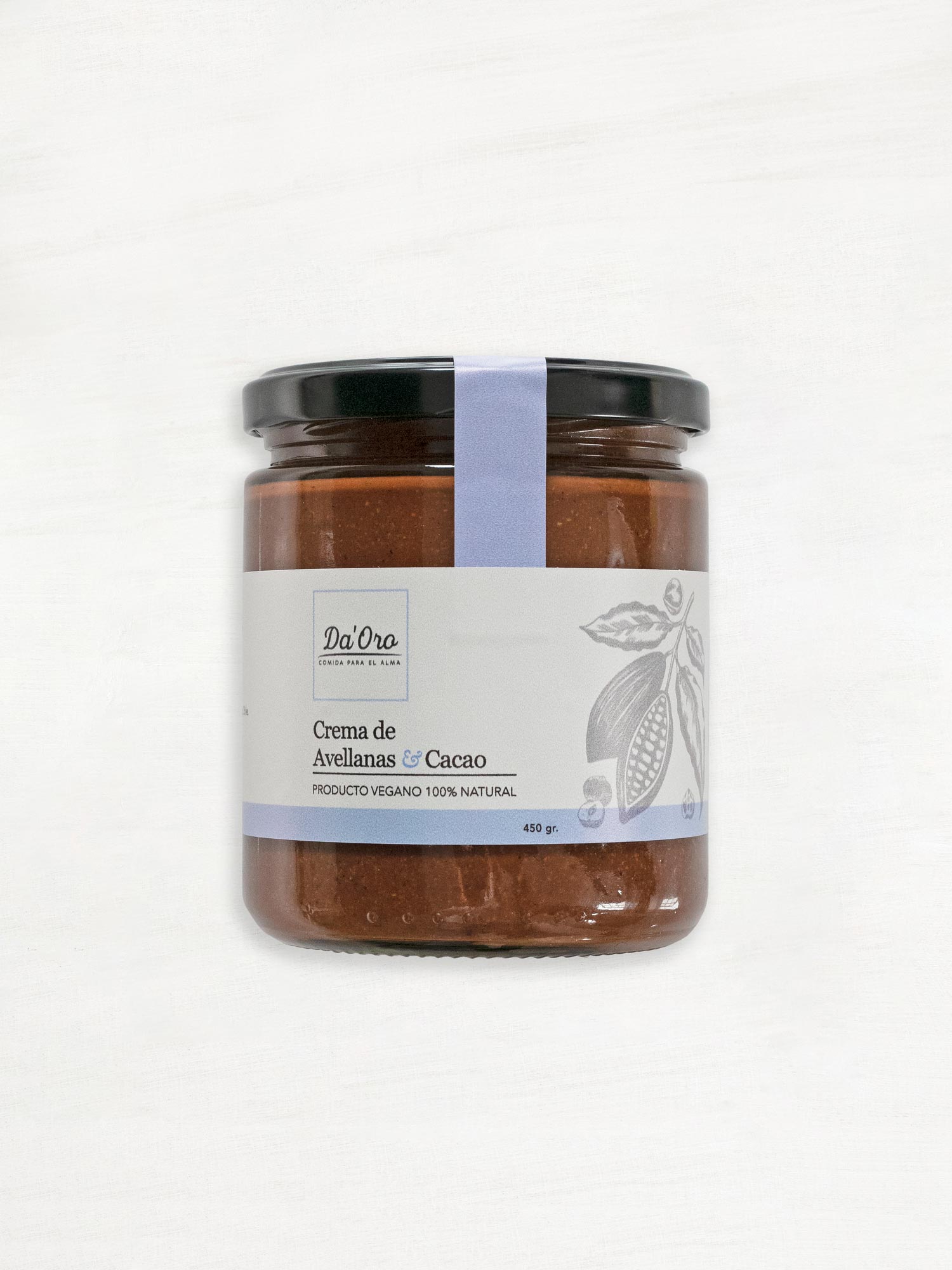Crema de avellanas y cacao Da'Oro en frasco de vidrio de 450 gramos
