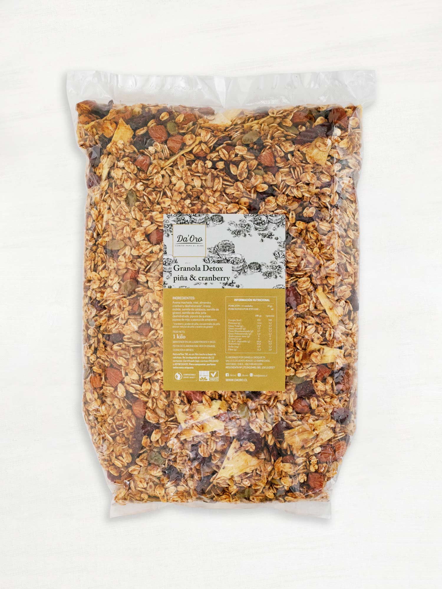 Bolsa de granola detox piña cranberry 1 kilo Da’Oro