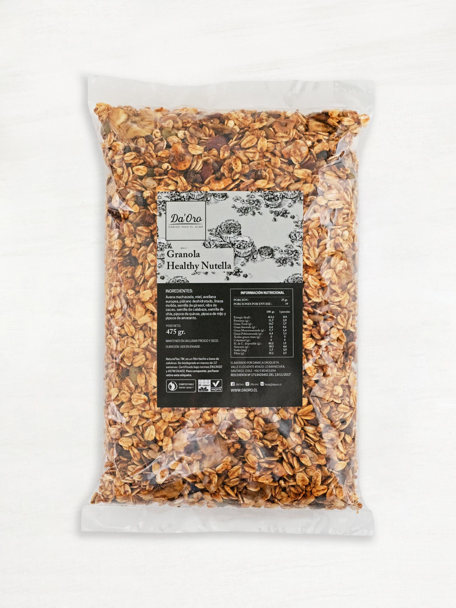 Bolsa de granola healthy nutella 475g Da’Oro