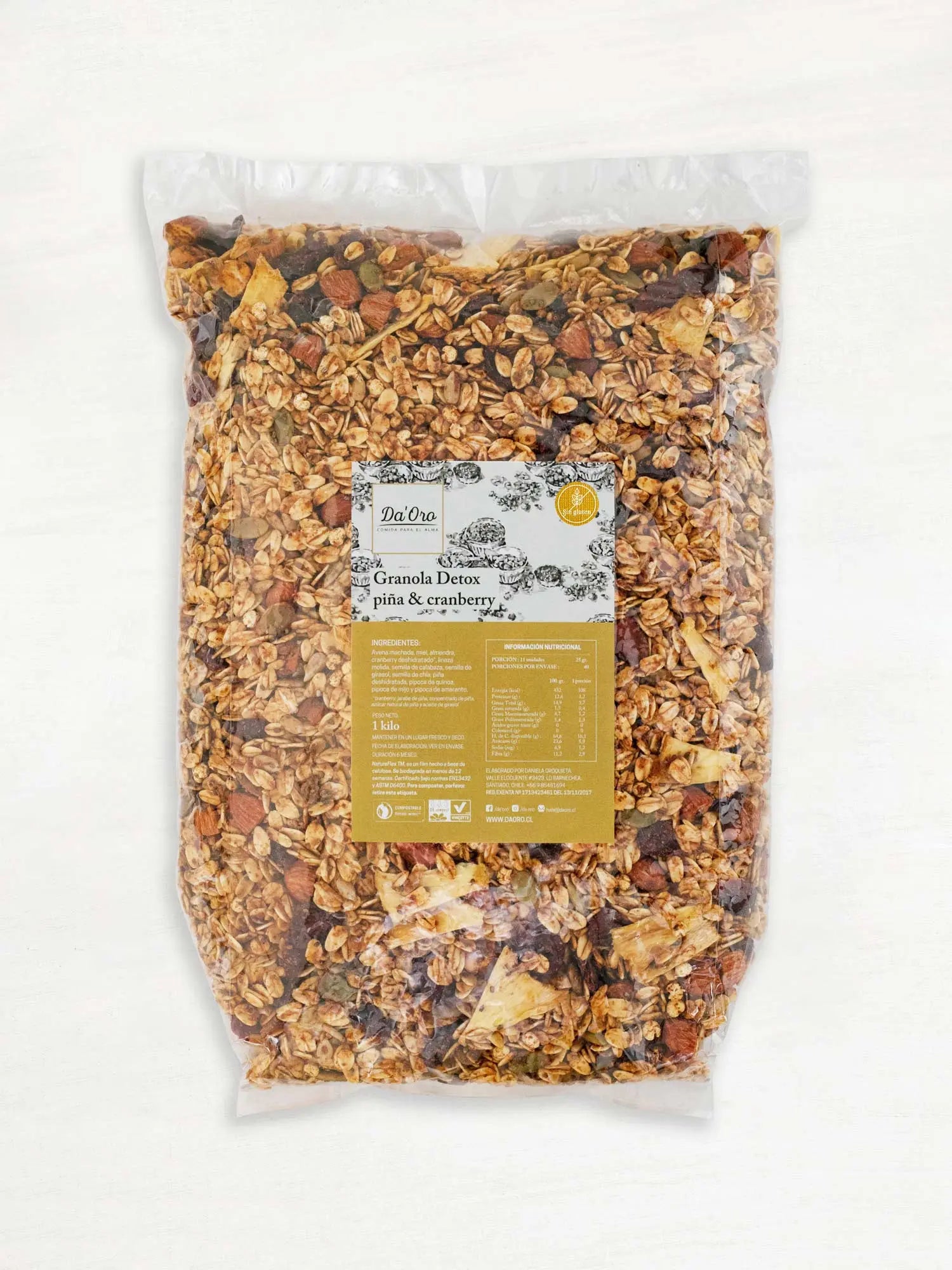 Bolsa de granola sin gluten detox piña 1 kilo marca Da’Oro
