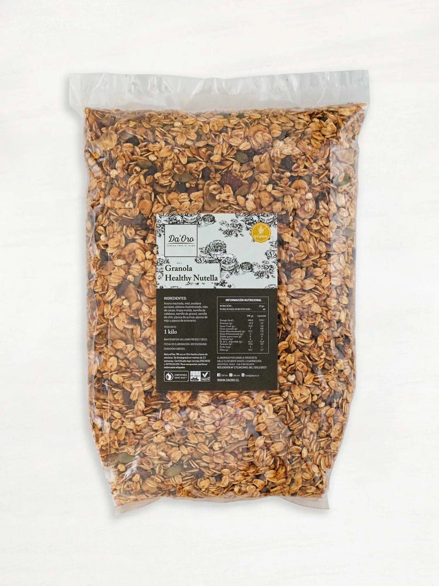 Bolsa de granola sin gluten healthy nutella 475g marca Da’Oro