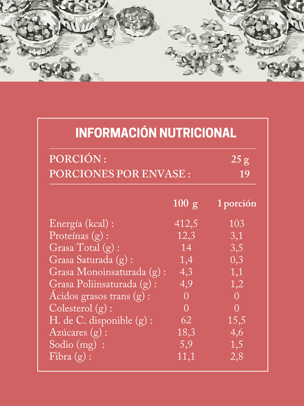 Tabla Nutricional Granola Sin Gluten Berries Da'Oro